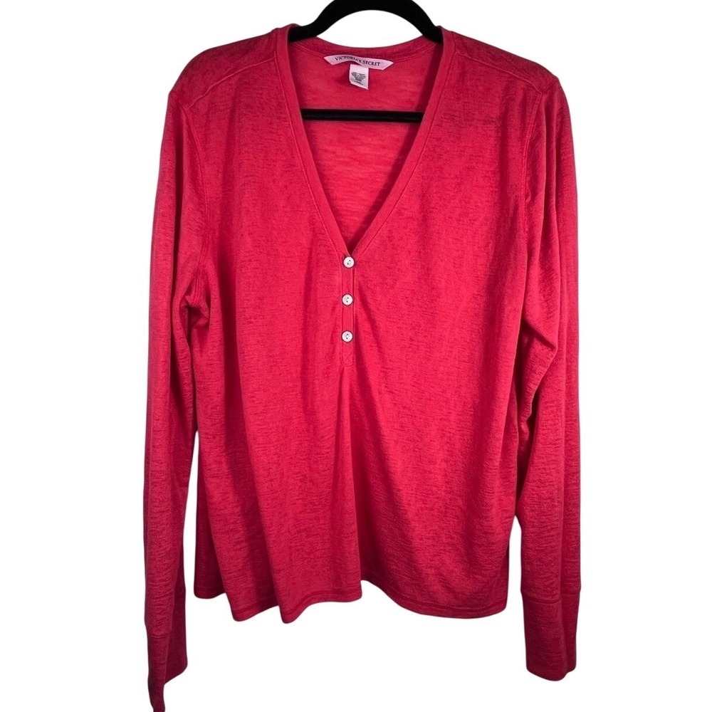 Victoria's Secret Lightweight Knit Henley Top Red Long Sleeve Size Large